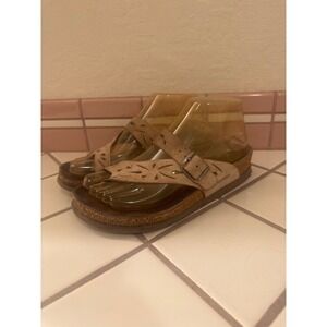 Mephisto‎ Helen Cork Footbed Leather Thong Sandals Comfort Adjustable Buckle